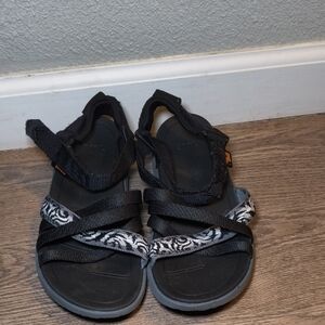 Teva Black Strappy Sandals with Patterned Accents Size 8 Y5